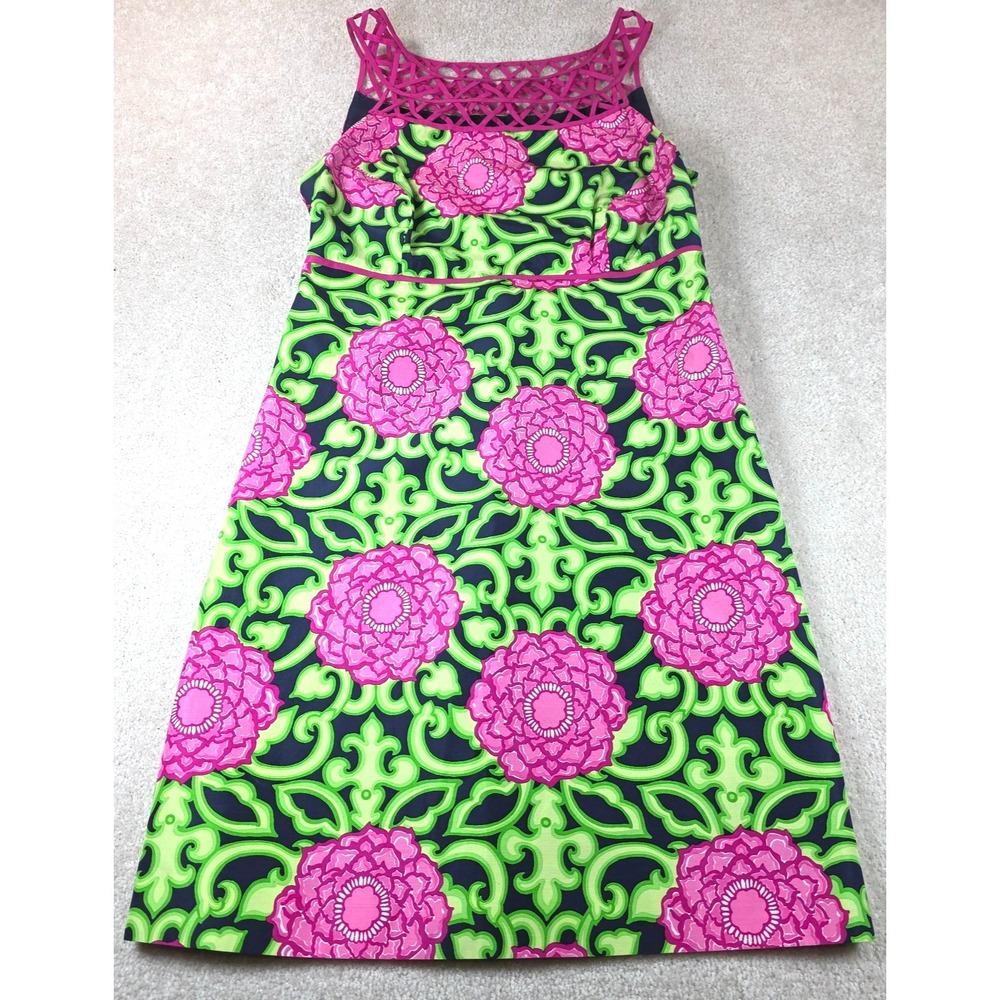 Lilly Pulitzer Jacqueline Shift Dress Womens 0 Pink Green Floral Sleeveless